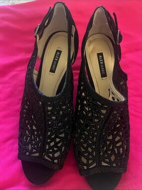 Alex Marie Black Laser-Cut Slingback Heels